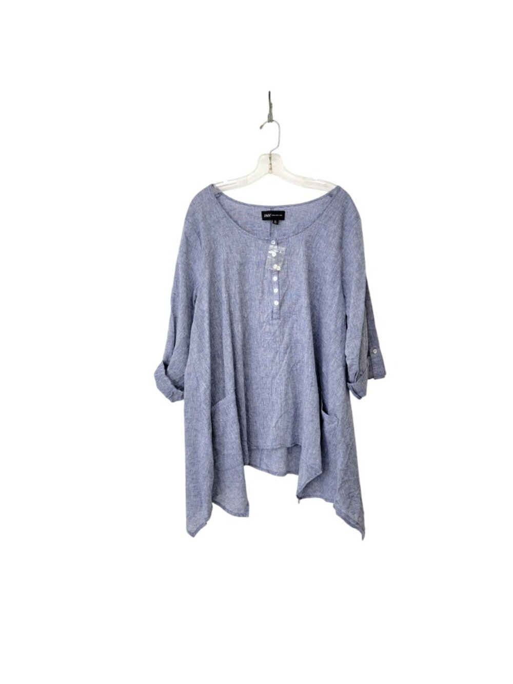 JNY Jones New York Blue Cotton Blend Asymmetrical Lagenlook Tunic Top 1X NWT - Picture 4 of 6
